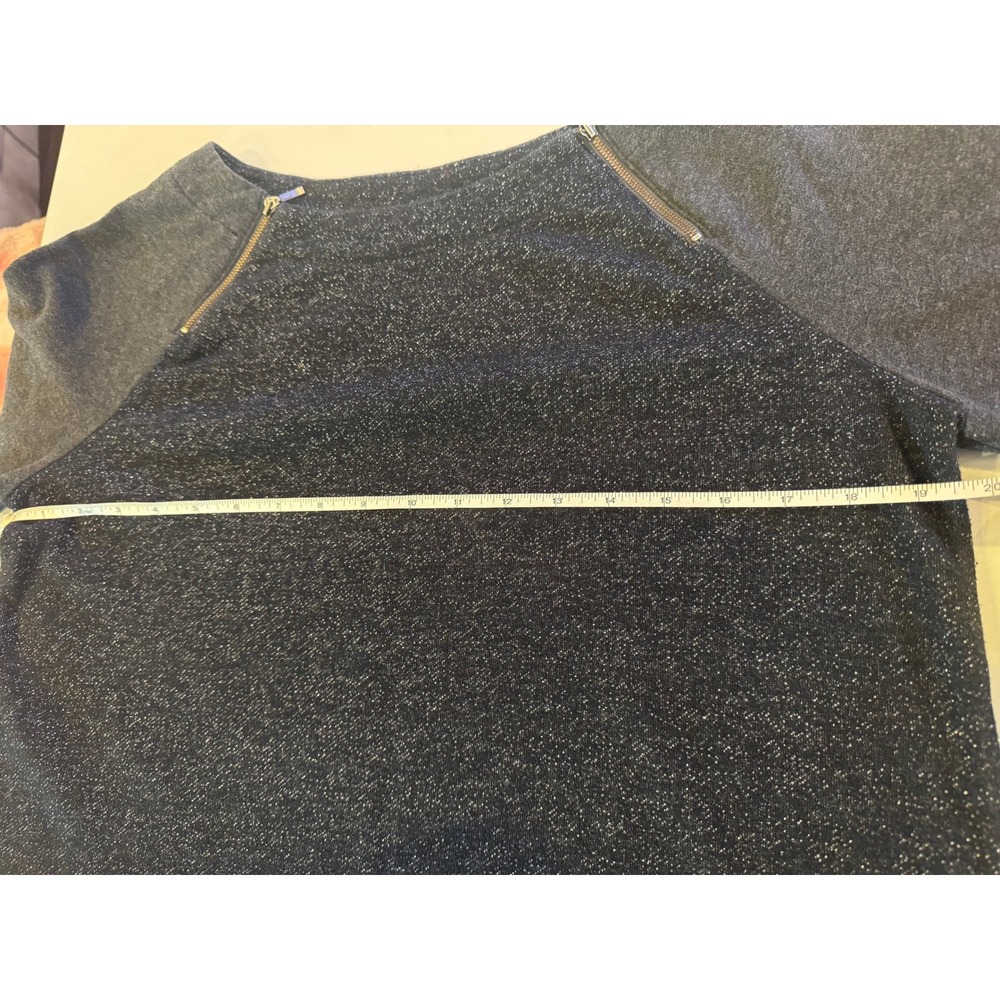 Ann Taylor LOFT Metallic Shimmer Zip Accent Raglan Top Gray Women Medium - Picture 5 of 7